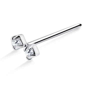 Stone Encrusted Bow Shaped Silver Stright Nose Stud NSKA-688